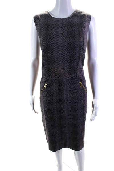 Donna Karan Womens Snakeskin Print Sleeveless Pocket A Line Dress Purple Size 12