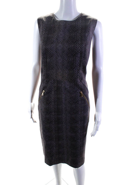 Donna Karan Womens Snakeskin Print Sleeveless Pocket A Line Dress Purple Size 12