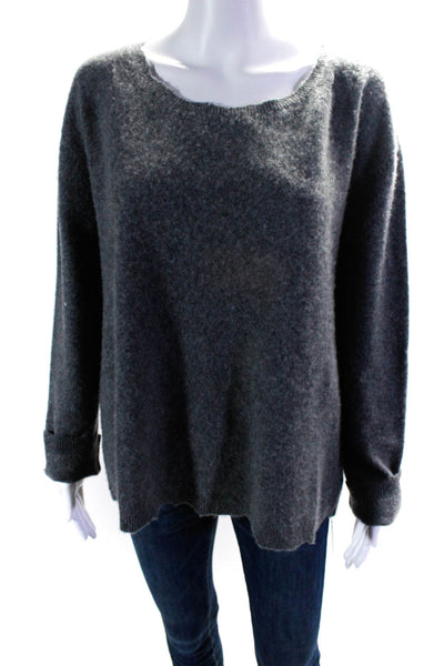 R+A Womens Scoop Neck Distressed Cashmere Knit Sweater Gray Size Small