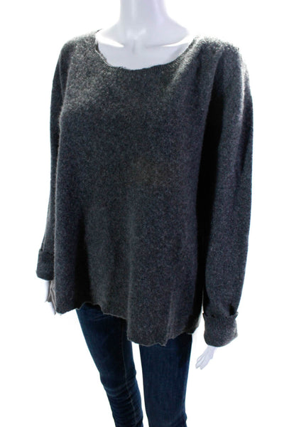 R+A Womens Scoop Neck Distressed Cashmere Knit Sweater Gray Size Small