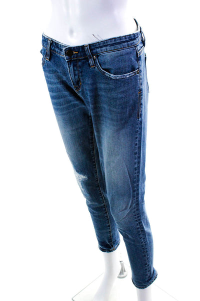 D-ID Womens High Rise Medium Wash Distressed Melville Boyfriend Jeans Blue 26