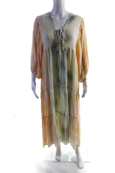 Young Fabulous & Broke Womens V-Neck 3/4 Sleeve Tie Dye Tiered Maxi Dress Size X