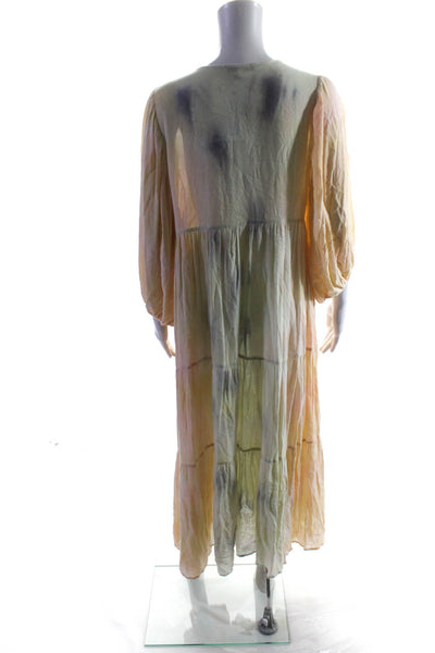 Young Fabulous & Broke Womens V-Neck 3/4 Sleeve Tie Dye Tiered Maxi Dress Size X