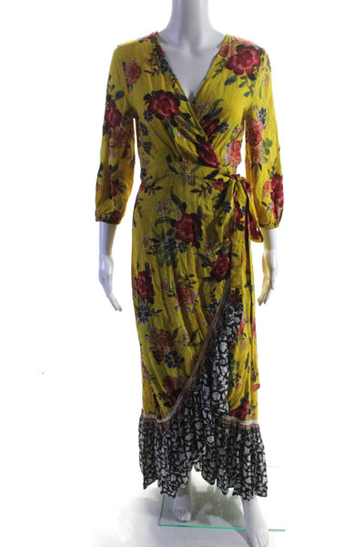 Young Fabulous & Broke Womens V-Neck 3/4 Sleeve Tie Dye Tiered Maxi Dress Size X