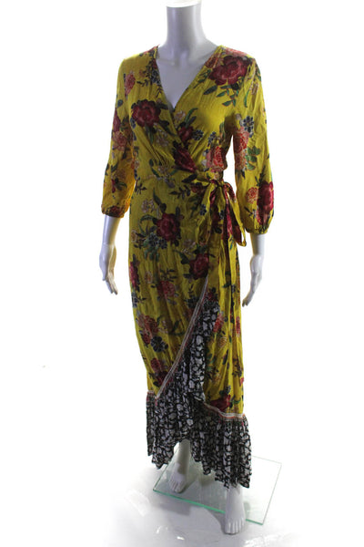 Young Fabulous & Broke Womens V-Neck 3/4 Sleeve Tie Dye Tiered Maxi Dress Size X