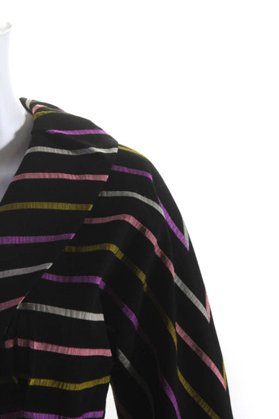Trina Turk Women's Collar Tiered Ruffle Wrap Blouse Multicolor Stripe Size 2