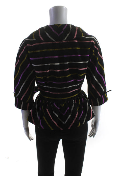 Trina Turk Women's Collar Tiered Ruffle Wrap Blouse Multicolor Stripe Size 2