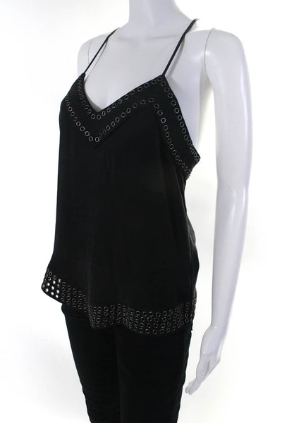Rory Beca Womens Silk Embellished V-Neck Sleeveless Blouse Top Black Size Small