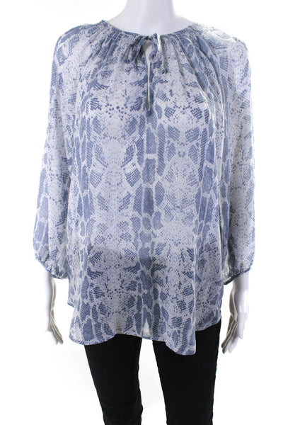 Joie Womens Silk Animal Print V-Neck Long Sleeve Blouse Top Blue Size Small