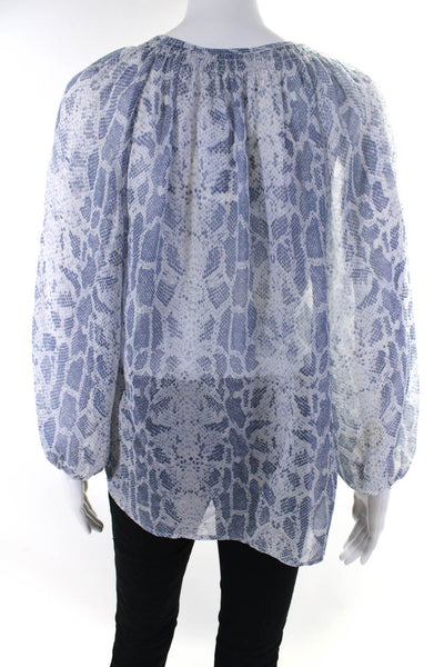 Joie Womens Silk Animal Print V-Neck Long Sleeve Blouse Top Blue Size Small