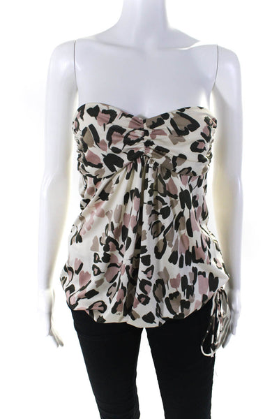 Trina Turk Womens Silk Animal Print Sleeveless Drawstring Blouse Beige Size S