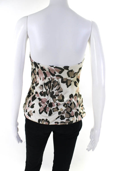 Trina Turk Womens Silk Animal Print Sleeveless Drawstring Blouse Beige Size S