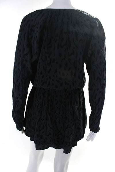 Rails Womens Animal Print V-Neck Long Sleeve Elastic Waist Dress Black Size S