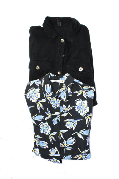 Zara Womens Dark Navy Floral Belted Collar Long Sleeve Shirt Dress Size XS lot 2
