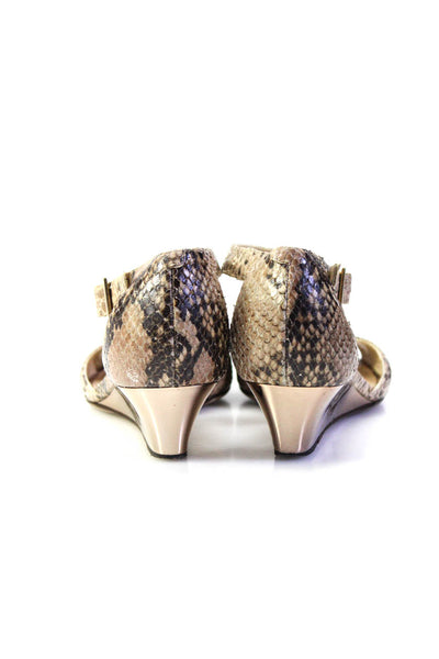 Jimmy Choo Womens Snakeskin Print Peep Toe T-Strap Sandals Beige Size 7.5US 37.5