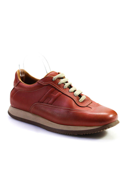 Hermes Mens Quick Leather Low Top Lace Up Sneakers Red Size 42