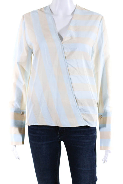 Aeron Women's Long Sleeve Striped V-Neck Blouse Blue/Beige Size 36