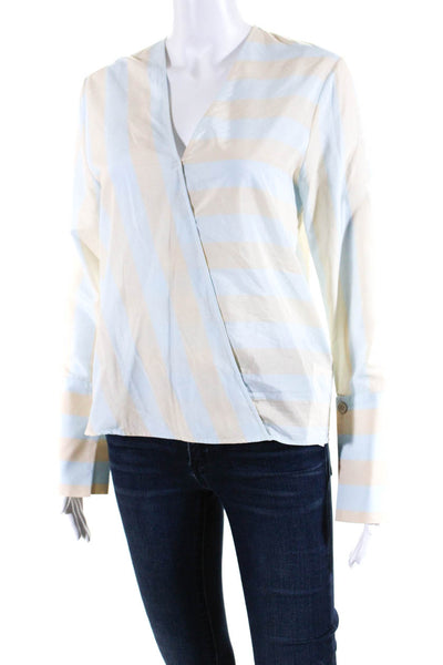 Aeron Women's Long Sleeve Striped V-Neck Blouse Blue/Beige Size 36