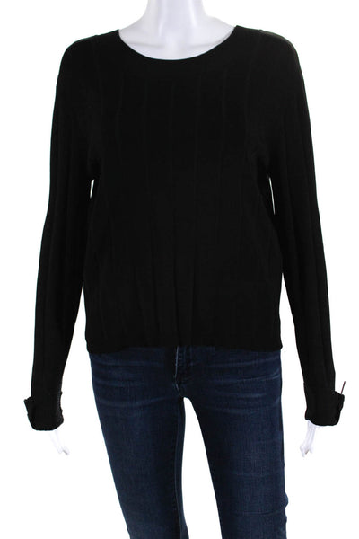 Sport The Kooples Women's Long Sleeve Ribbed Zipper Trim Blouse Black Size 1