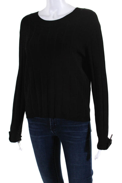 Sport The Kooples Women's Long Sleeve Ribbed Zipper Trim Blouse Black Size 1