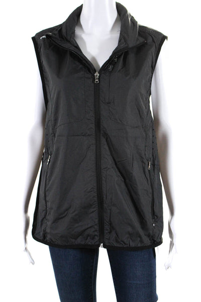 Ralph Lauren Unisex Adults Grid Print Hidden Hood Zip Up Vest Black Size M