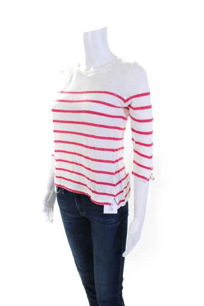 Massimo Dutti Womens Striped Long Sleeves Shirt White Pink Size Large