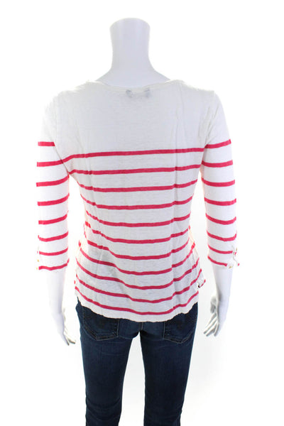 Massimo Dutti Womens Striped Long Sleeves Shirt White Pink Size Large