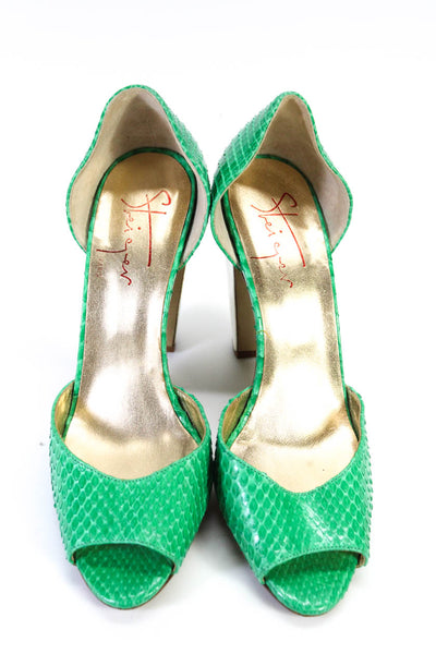 Steiger Womens Snakeskin Open Toe D'Orsay Pumps Green Size 8