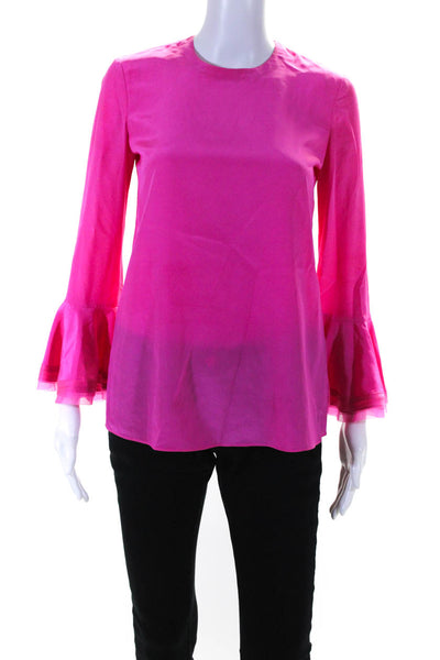 Tory Burch Women's Silk Long Sleeve Flounce Trim Blouse Pink Size 00