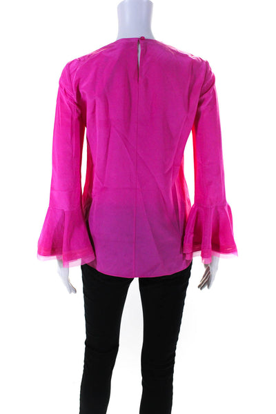 Tory Burch Women's Silk Long Sleeve Flounce Trim Blouse Pink Size 00