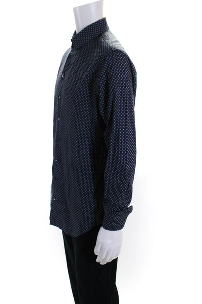 Giorgio Armani Mens Blue Printed Long Sleeve Button Down Dress Shirt Size 15.5