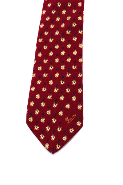 Gucci Mens 100% Silk Star Patterned Short Length Classic Neck Tie Red Beige