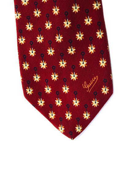 Gucci Mens 100% Silk Star Patterned Short Length Classic Neck Tie Red Beige