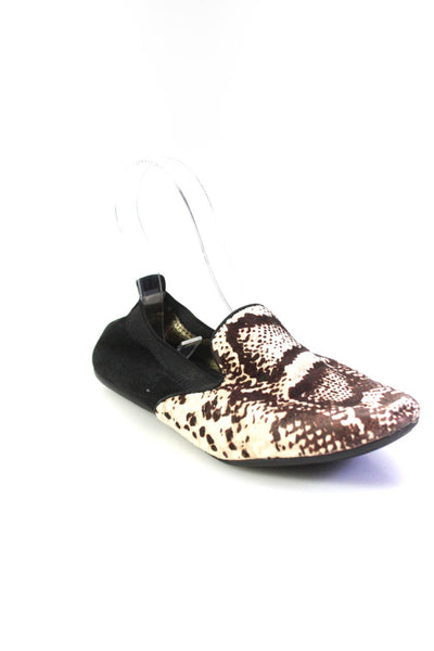 Yosi Samra Womens Suede Snakeskin Print Flat Scrunch Loafers Brown Black Size 6