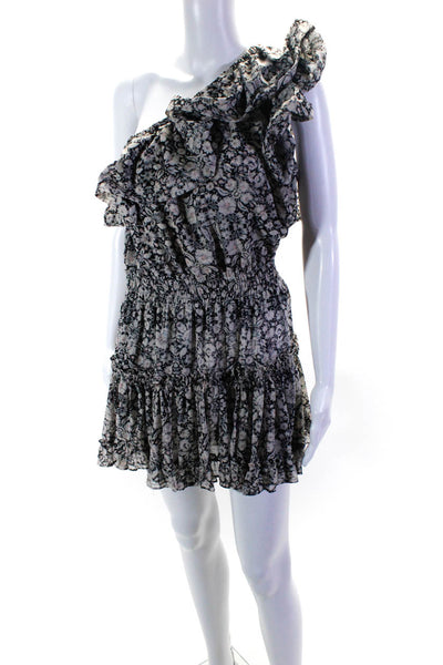 Misa Women's Floral Print Off Shoulder Ruffle Mini Dress Gray Size M