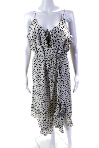 Zimmermann Women's Abstract Print V-Neck Ruffle Slip Dress White Size 1