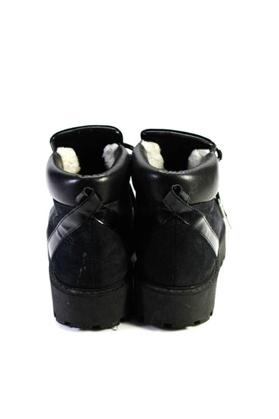 Ganni Women's Leather Trim Nubuck Platform Lace Up Ankle Boots Black Size 8