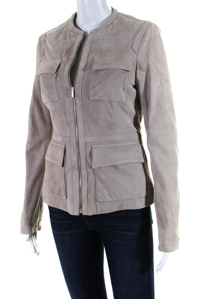 Belstaff Womens Crew Neck Full Zip Four Pocket Suede Jacket Beige Size IT 40