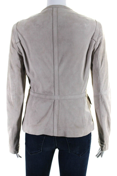 Belstaff Womens Crew Neck Full Zip Four Pocket Suede Jacket Beige Size IT 40