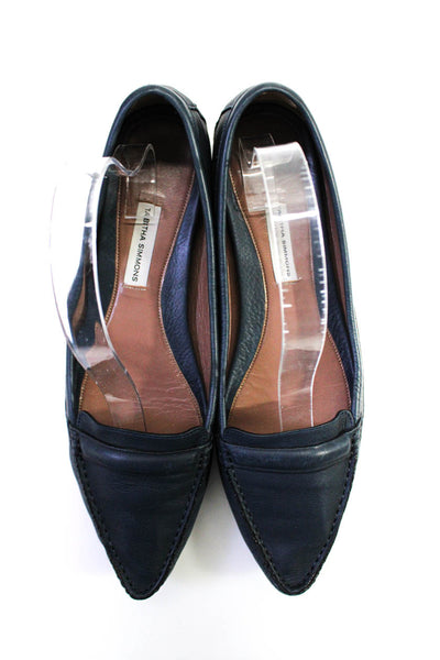 Tabitha Simmons Womens Pointed Toe Flat Leather Loafers Navy Blue Size 39 9
