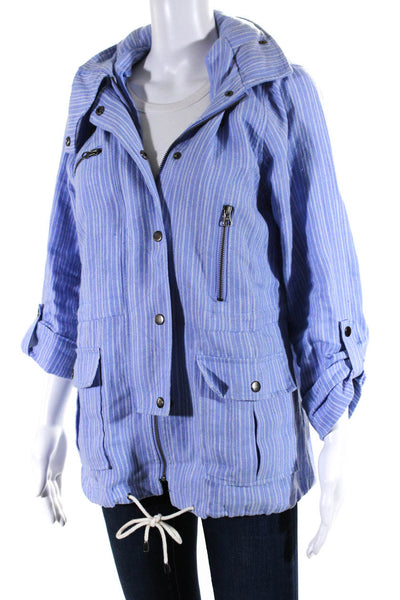 Joie Women's Linen Striped Full Zip Long Sleeve Anorak Jacket Blue Size M