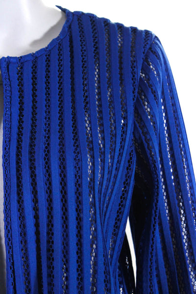 Weavz Women's Long Sleeve Open Front Striped Mesh Blouse Blue Size S