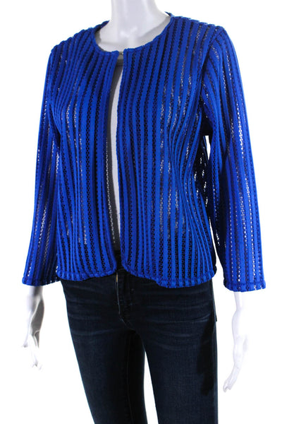 Weavz Women's Long Sleeve Open Front Striped Mesh Blouse Blue Size S