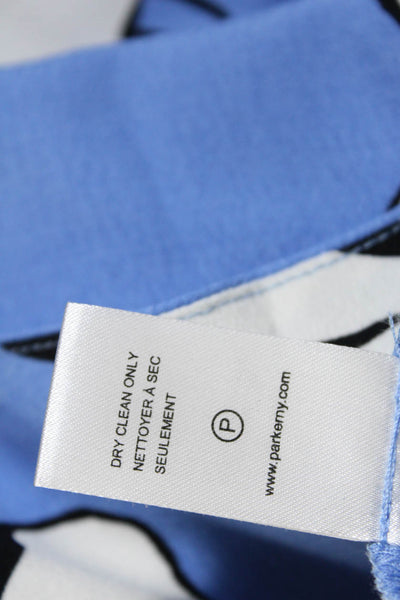 Parker Women's Floral Print Long Sleeve Tie Front V-Neck Blouse Blue Size L