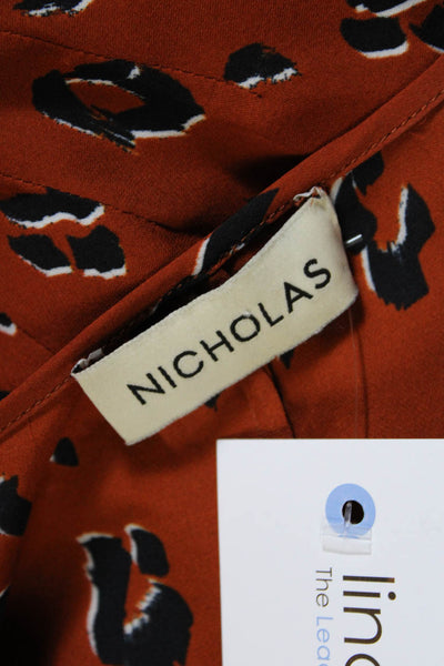 Nicholas Women;'s Silk Leopard Print V-Neck Long Sleeve Blouse Red Size 8