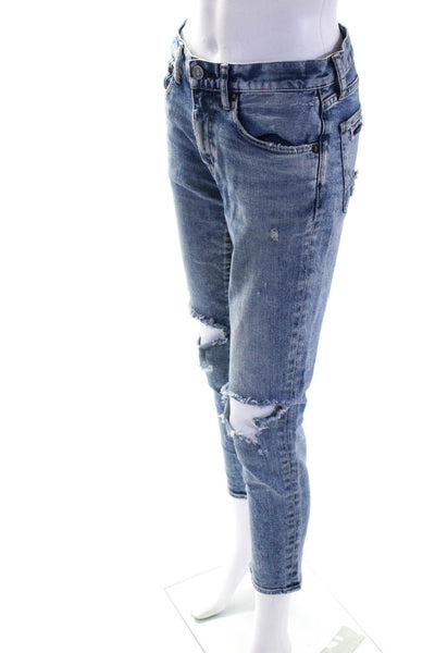 Moussy Womens Mid Rise Distressed Slim Crop Boyfriend Jeans Blue Size 26
