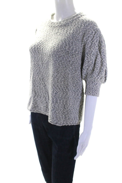 Something Navy Womens Boucle Puffy Short Sleeves Sweater Gray Size Medium