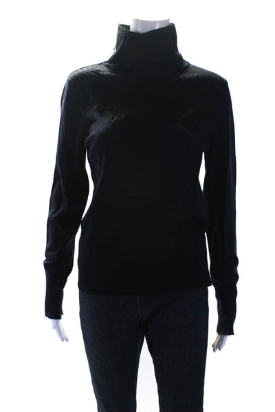 Rag & Bone Womens Lace Turtleneck Sweater Navy Blue Black Wool Size Medium