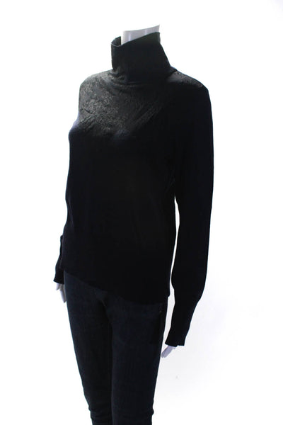 Rag & Bone Womens Lace Turtleneck Sweater Navy Blue Black Wool Size Medium