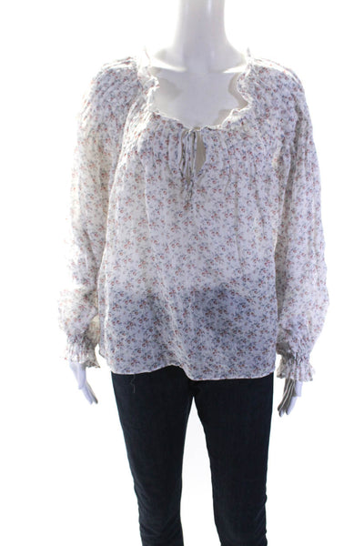 Stevie May Womens Floral Print Key Hole Neck Long Sleeves Blouse White Size Smal
